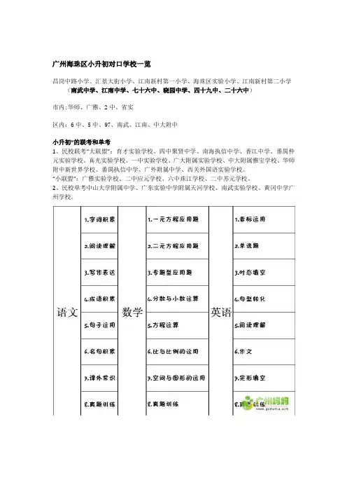 广州海珠区小升初对口学校一览