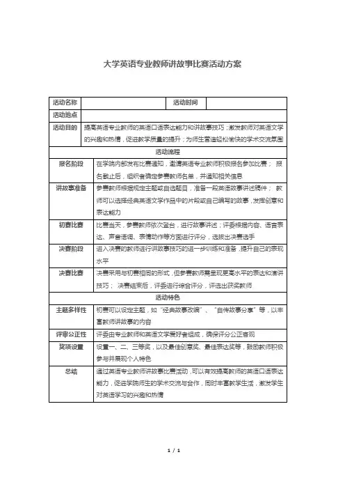 大学英语专业教师讲故事比赛活动方案