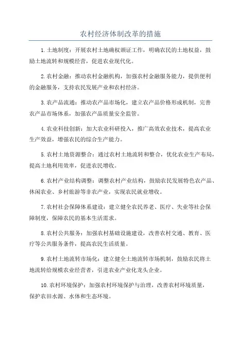 农村经济体制改革的措施