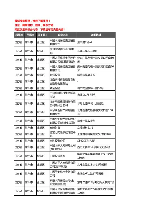 新版江苏省常州市金坛区保险企业公司商家户名录单联系方式地址大全129家