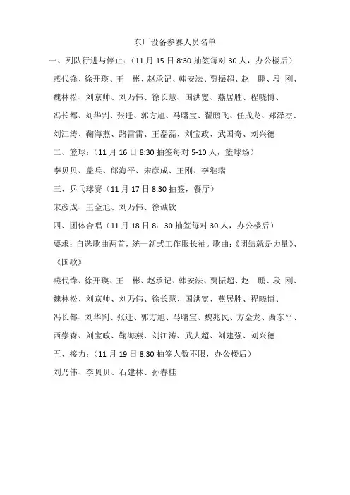 参加文体活动人员名单