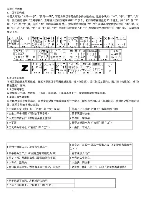 五笔打字教程(五笔字根表及口诀)