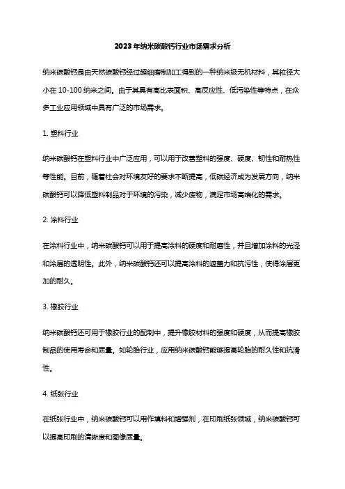 2023年纳米碳酸钙行业市场需求分析