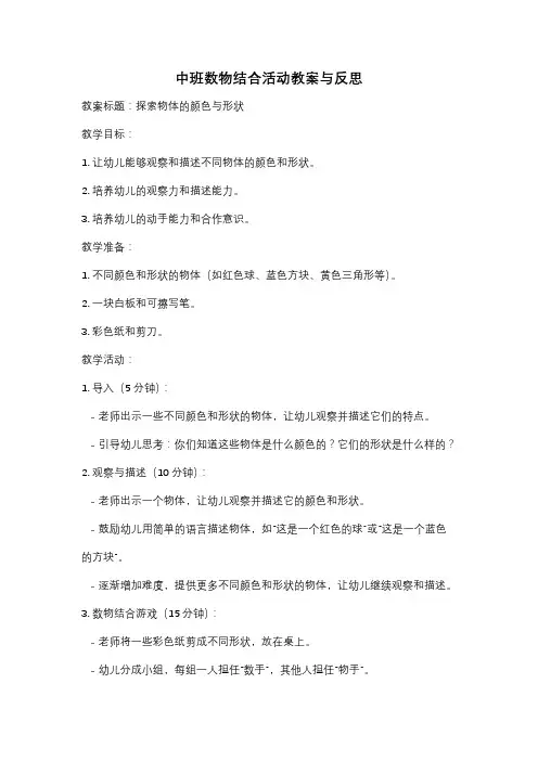 中班数物结合活动教案与反思