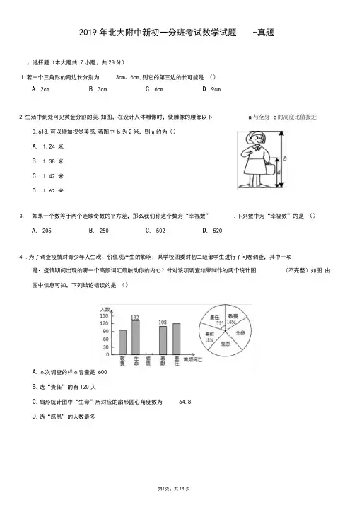 2019年北大附中新初一分班考试数学试题-真题-含详细解析