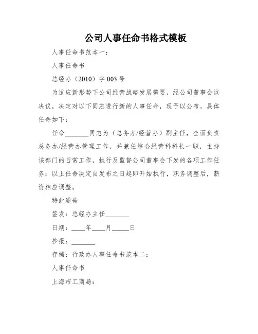 公司人事任命书格式模板