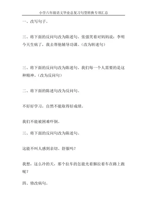 小学六年级语文毕业总复习句型转换专项汇总105