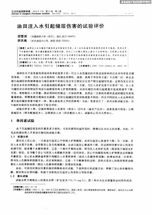 油田注入水引起储层伤害的试验评价