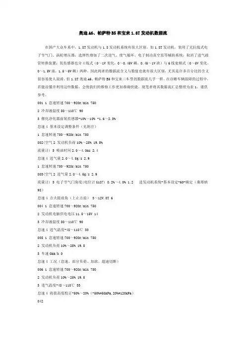 奥迪A6、帕萨特B5和宝来1.8T发动机数据流