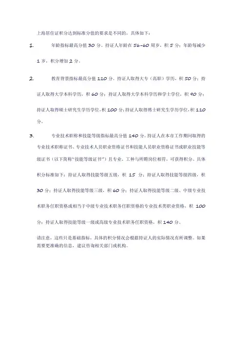 上海 积分达到标准分值