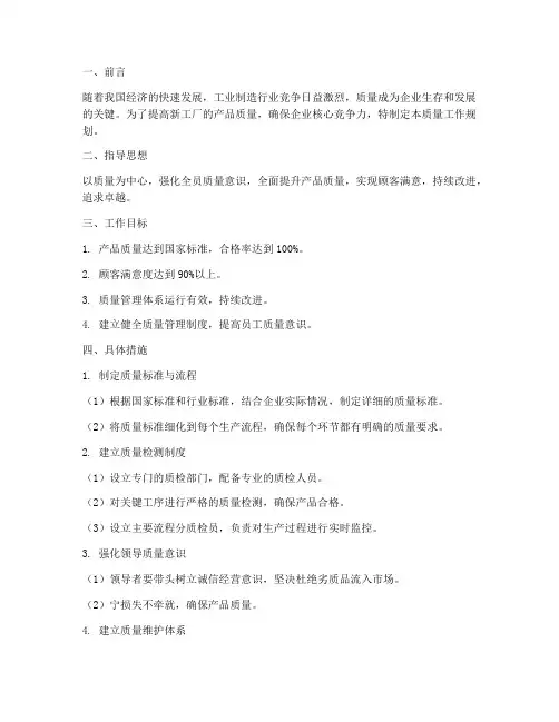 新工厂质量工作规划
