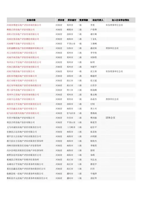 河南省房地产估价机构资质及名单文档