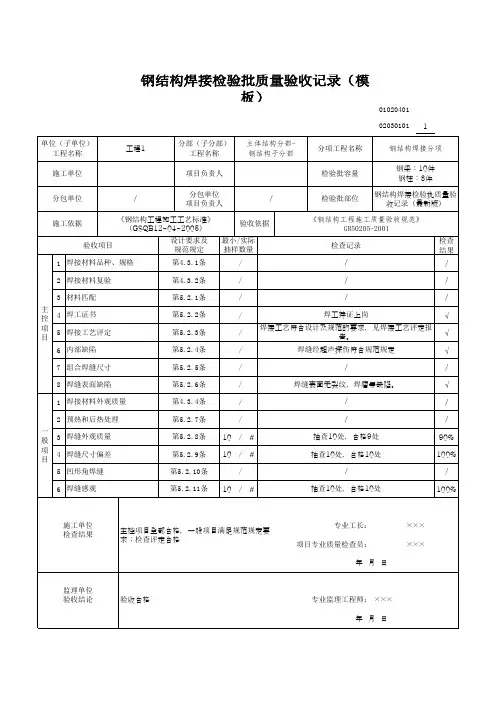 钢结构焊接检验批质量验收记录(模板)