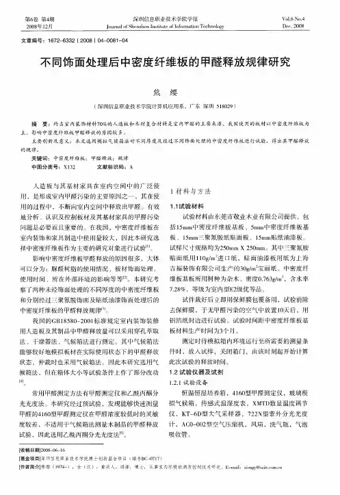 不同饰面处理后中密度纤维板的甲醛释放规律研究