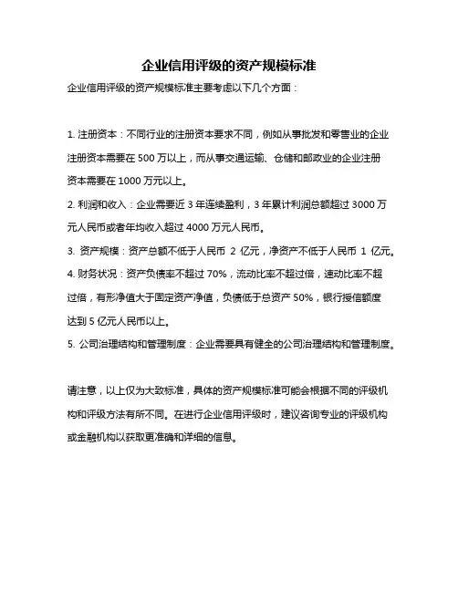 企业信用评级的资产规模标准