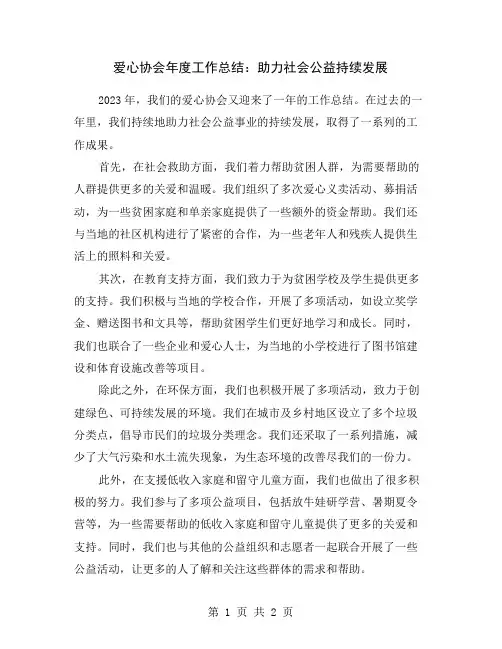 爱心协会年度工作总结：助力社会公益持续发展