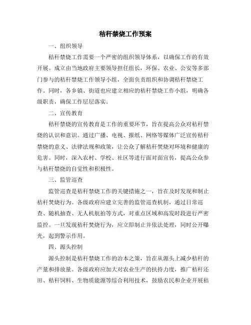 秸秆禁烧工作预案