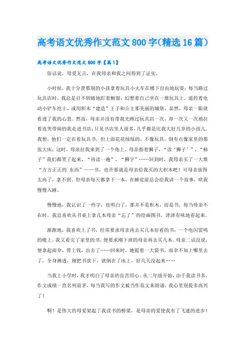高考语文优秀作文范文800字(精选16篇)