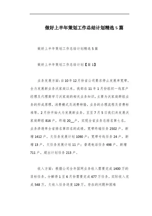 做好上半年策划工作总结计划精选5篇