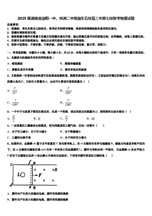 2025届湖南省浏阳一中、株洲二中等湘东五校高三年级七校联考物理试题