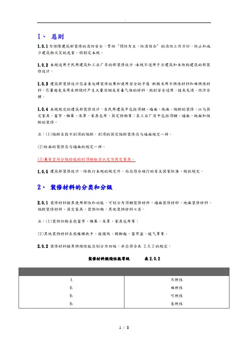 常见建筑内部装修材料燃烧性能等级划分
