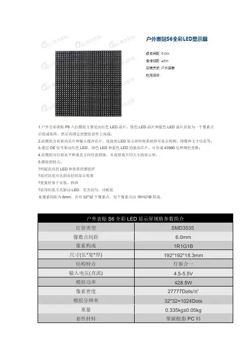 户外P6表贴全彩技术参数