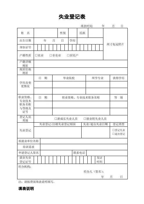 失业登记表【范本模板】