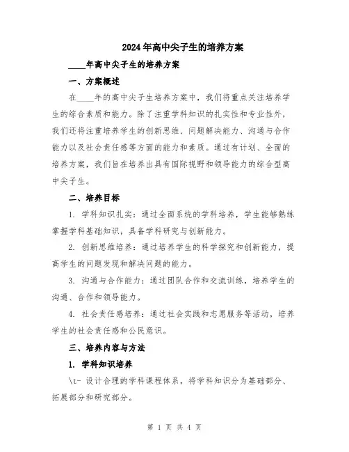 2024年高中尖子生的培养方案