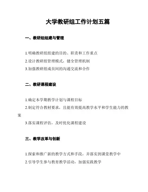 大学教研组工作计划五篇