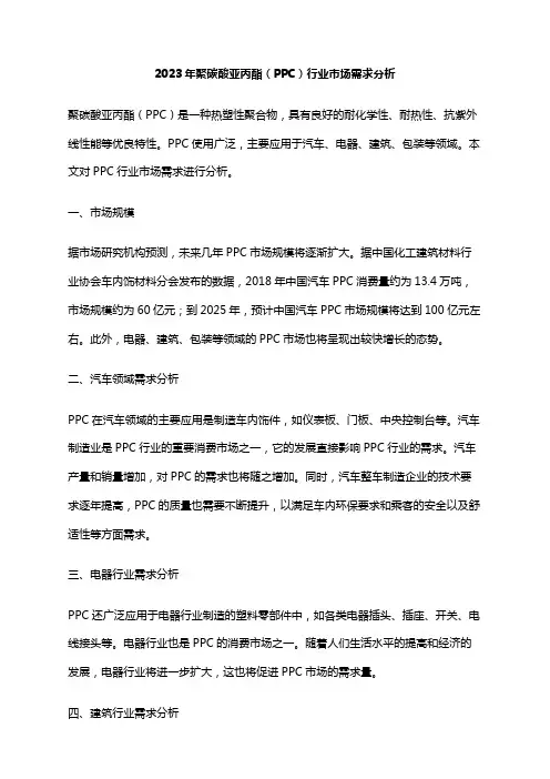 2023年聚碳酸亚丙酯(PPC)行业市场需求分析