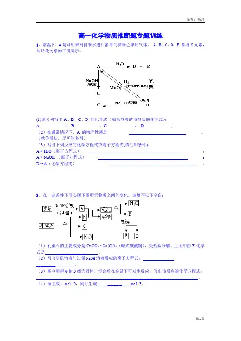 (完整word版)高一化学物质推断题专题训练