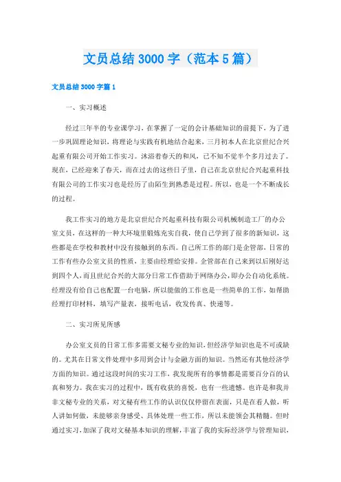 文员总结3000字(范本5篇)