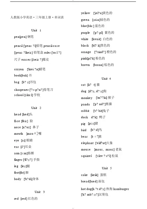 人教版小学英语_(三年级起点)单词表(带音标)