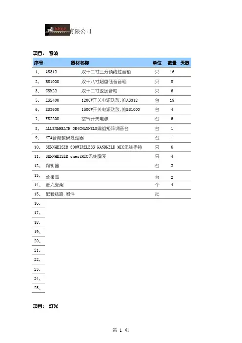 晚会设备清单