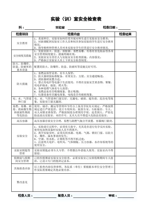 实验室安全检查表