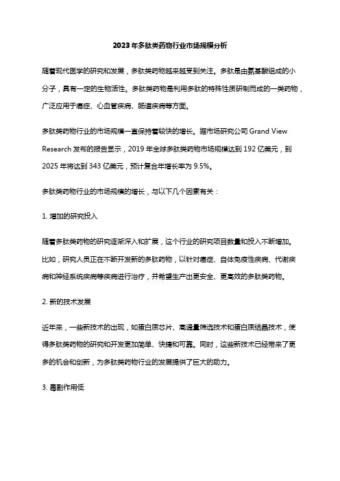 2023年多肽类药物行业市场规模分析