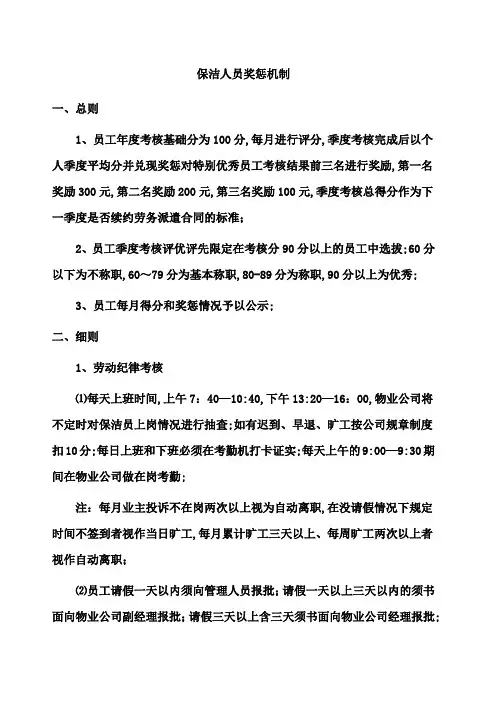 保洁人员考核奖惩机制
