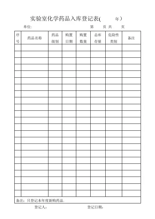 实验室化学试剂入库登记表【范本模板】