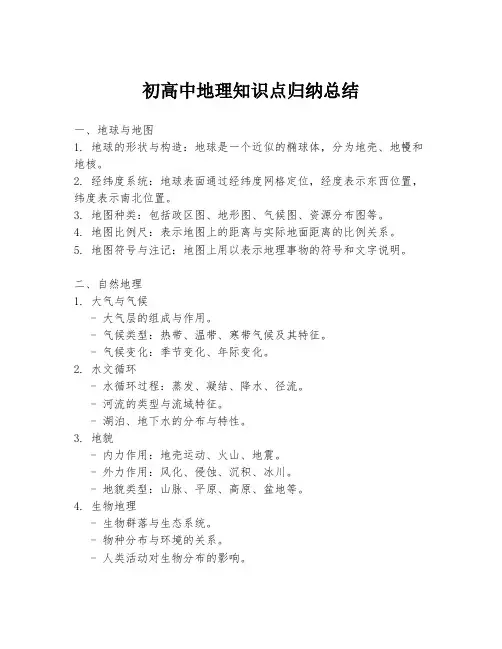 初高中地理知识点归纳总结