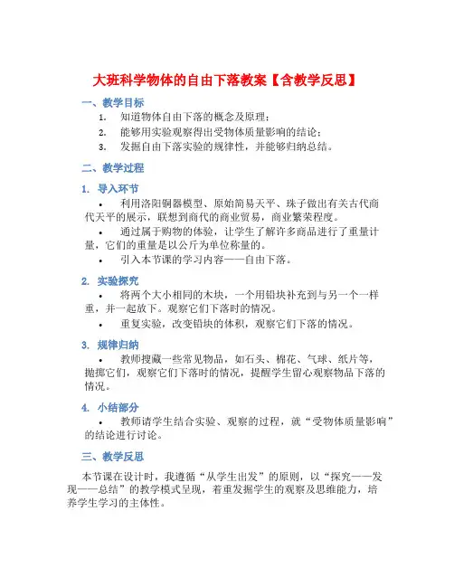 大班科学物体的自由下落教案【含教学反思】 (2)
