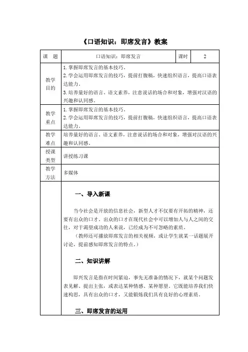 《口语知识：即席发言》教案