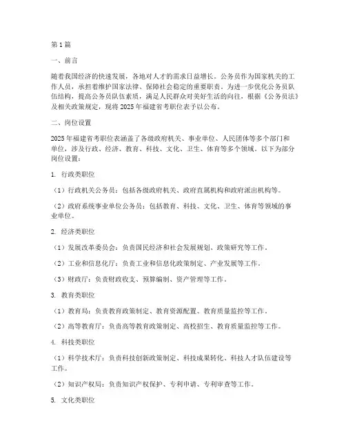 福建国考职位2025岗位表(3篇)