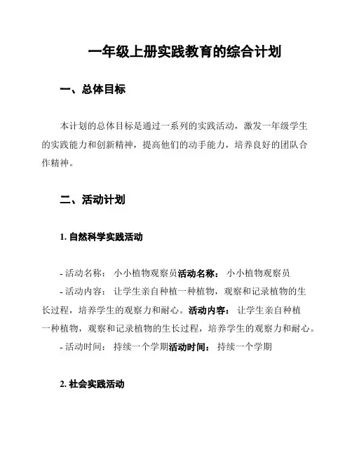 一年级上册实践教育的综合计划