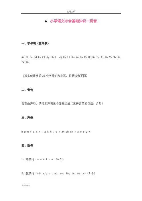 小学语文知识要点归纳汇总情况(全年级)