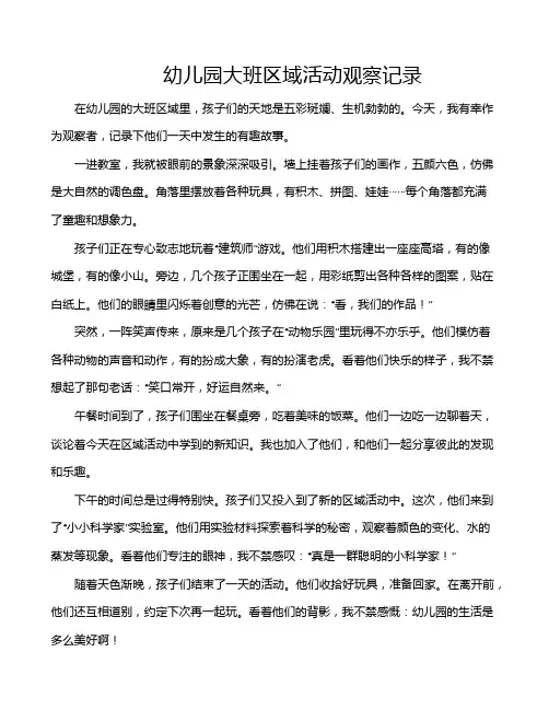 幼儿园大班区域活动观察记录