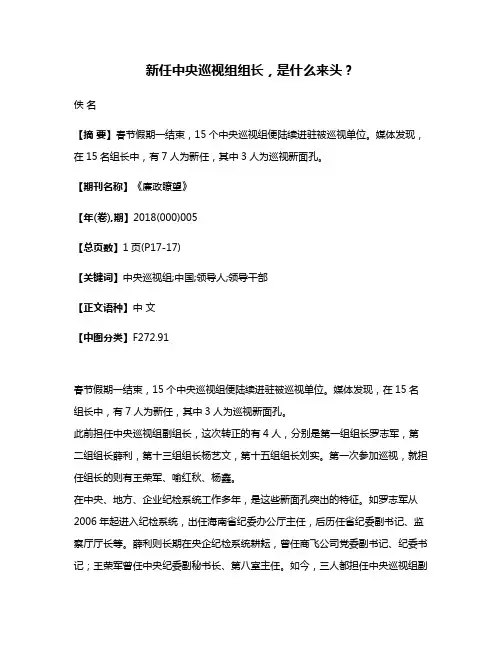 新任中央巡视组组长，是什么来头？