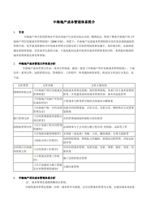 中海地产_成本管理体系简介房地产成本组织