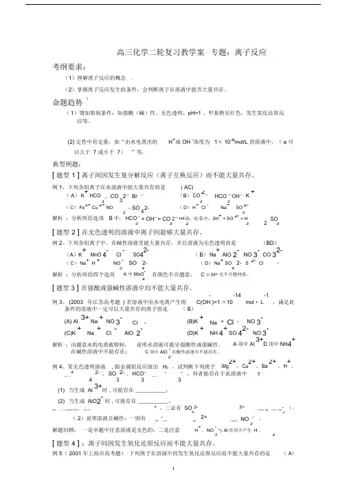 (完整word版)高三化学二轮复习教学案专题：离子反应.doc
