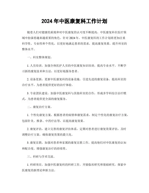 2024年中医康复科工作计划
