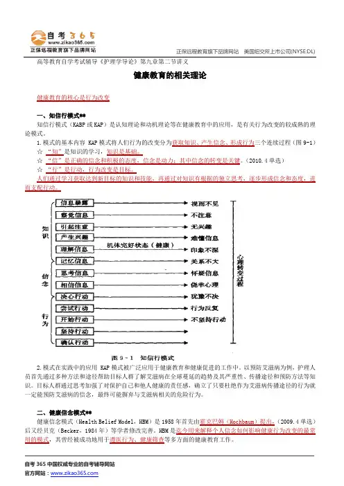 健康教育的相关理论--高等教育自学考试辅导《护理学导论》第九章第二节讲义
